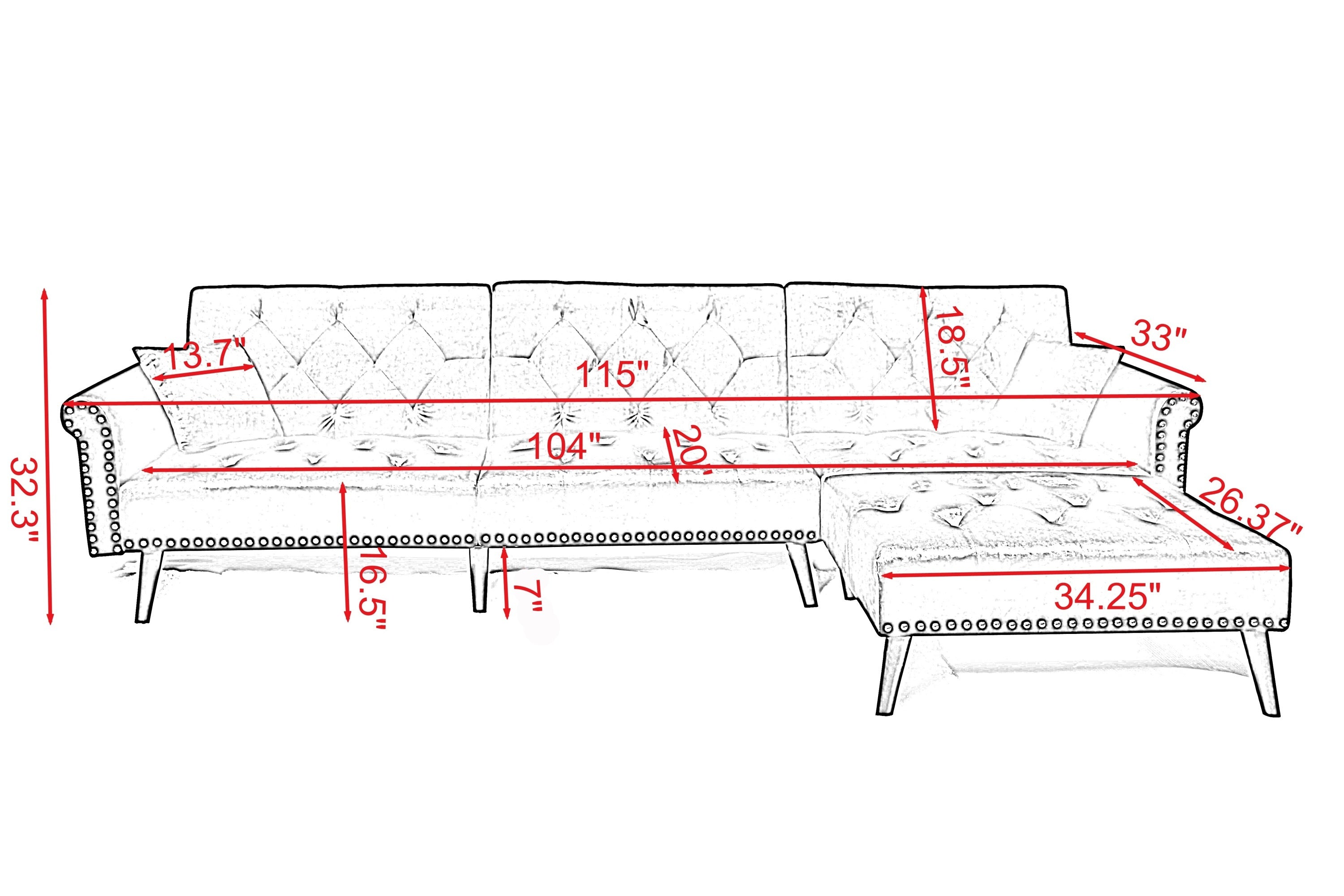 Convertible Sofa bed sleeper red velvet（W223S00006、W223S00458、W223S00873） - Atlantic Fine Furniture Inc
