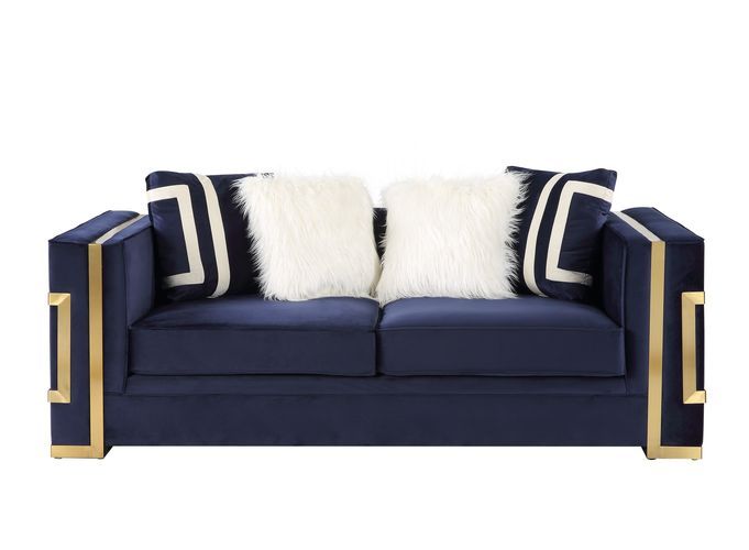 Virrux - Loveseat - Blue Velvet & Gold Finish - Atlantic Fine Furniture Inc