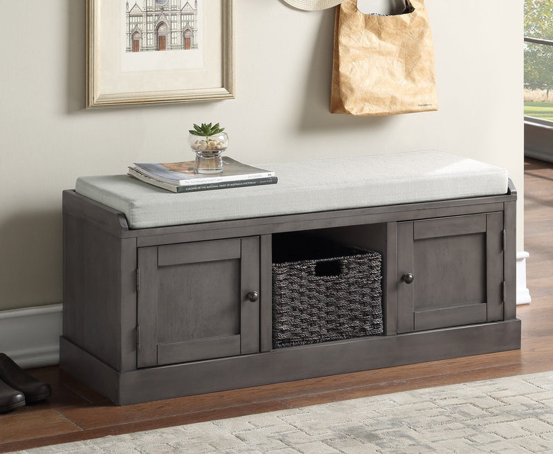 Homes Collection Wood Storage Bench With Cabinets And Basket