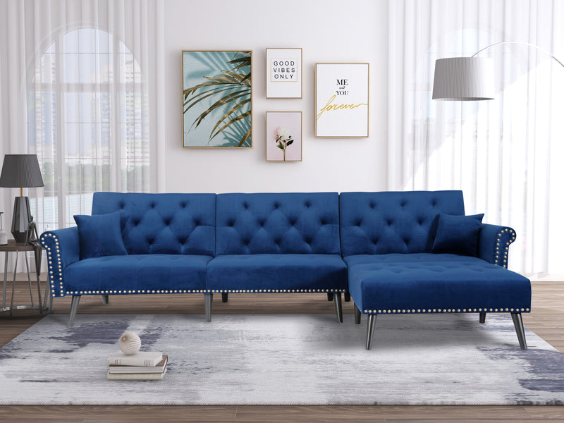 Convertible Sofa bed sleeper BLUE velvet (same as W223S00871、W223S01591。Size difference, See Details in page.) - Atlantic Fine Furniture Inc