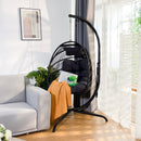 Swing Egg Chair with Stand Indoor Outdoor Wicker Rattan Patio Basket Hanging Chair with C Type bracket , with cushion and pillow,Patio Wicker folding Hanging Chair( Black New arrivals within 10 days) - Atlantic Fine Furniture Inc