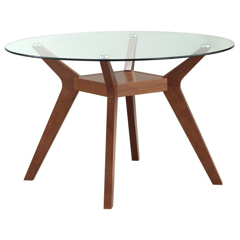 Paxton - Round Glass Top Wood Dining Table - Nutmeg