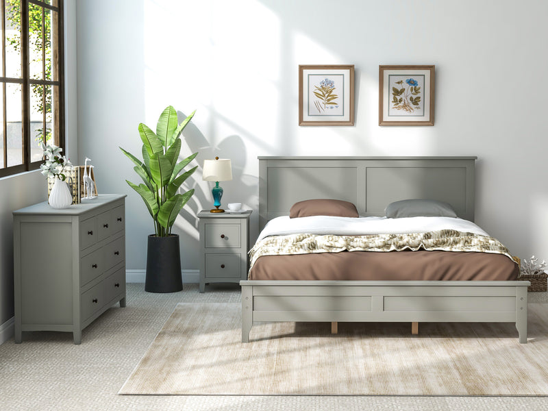 Gray Solid Wood 3 Pieces Queen Bedroom Sets