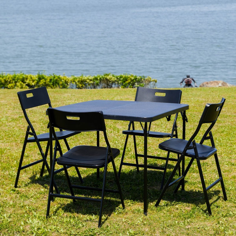 5-Piece Folding Table and Chair Set, Black - Atlantic Fine Furniture Inc