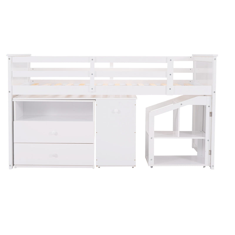 Loft Bed Low Study Twin Size Loft Bed With Storage Steps And Portable, Desk, White