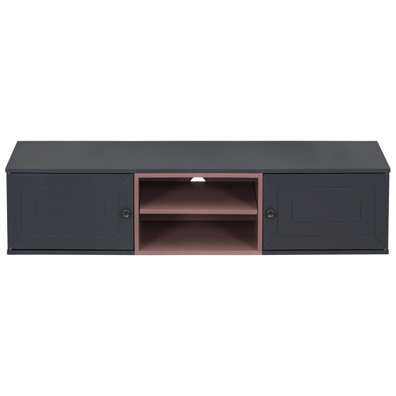 Wall Mounted 65" Floating TV Stand With Large Storage Space, 3 Levels Adjustable Shelves, Magnetic Cabinet Door, Cable Management - Black