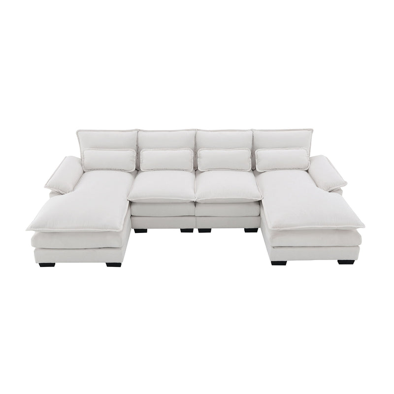 109.8*55.9" Modern U-Shaped Modular Sofa With Waist Pillows, 6-Seat Upholstered Symmetrical Sofa Furniture, Sleeper Sofa Couch With Chaise Lounge For Living Room, Apartment, 2 Colors