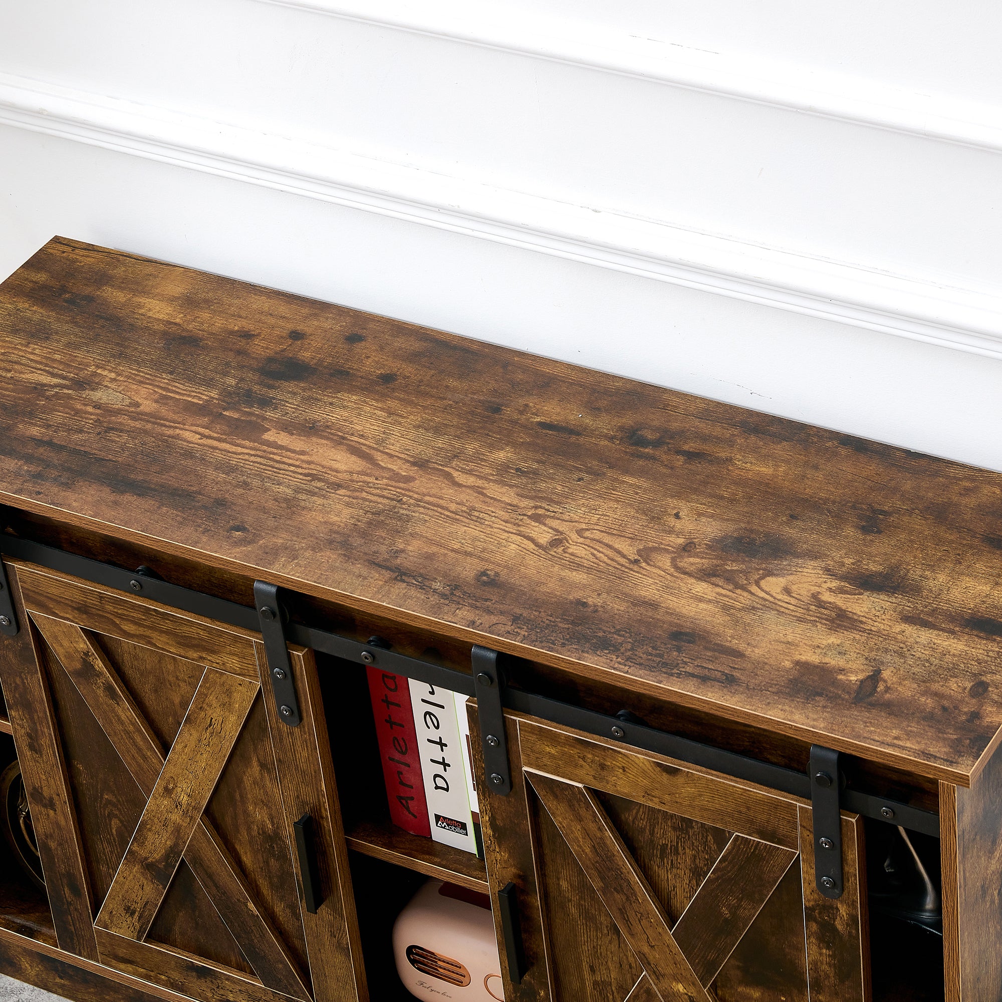 Rustic Brown decorative wooden TV / storage cabinet with two sliding barn doors, available for bedroom, living room,corridor. - Atlantic Fine Furniture Inc