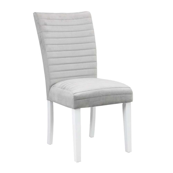 Elizaveta - Side Chair (Set of 2) - Gray Velvet, Faux Crystal Diamonds &White High Gloss Finish