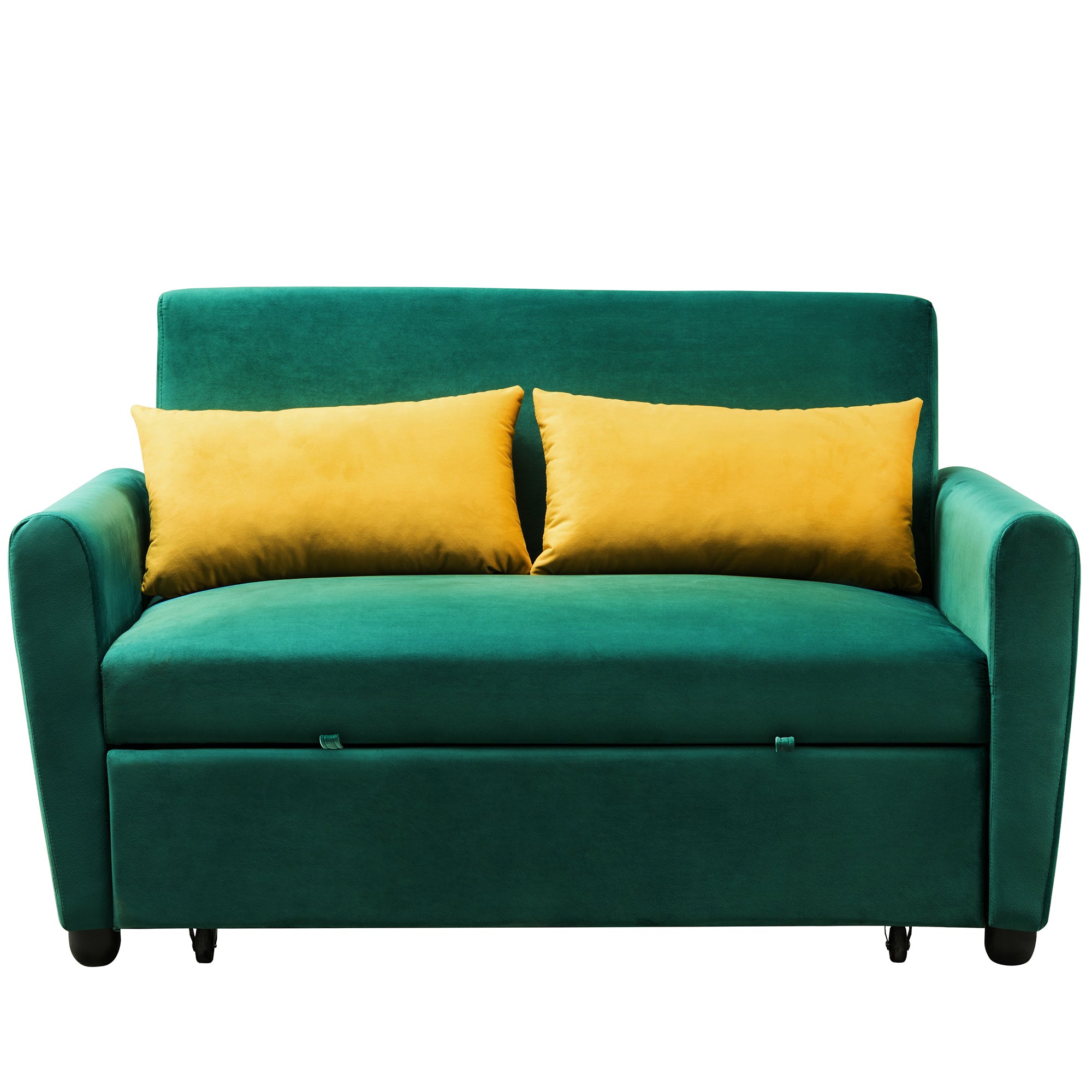 [VIDEO provided]55" Modern Velvet Sofa with Pull-Out Sleeper Bed with 2 Pillows Adjustable Backrest for Small Spaces Green - Atlantic Fine Furniture Inc