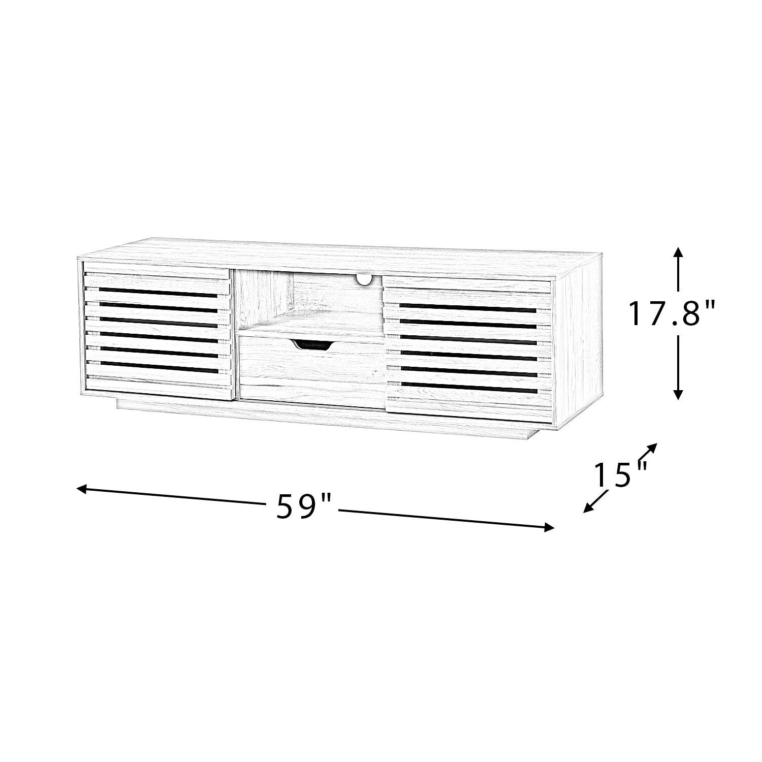 Hesperia TV Stand  with Storage and Two Slatted Sliding Doors for TVs up to 65" - Atlantic Fine Furniture Inc