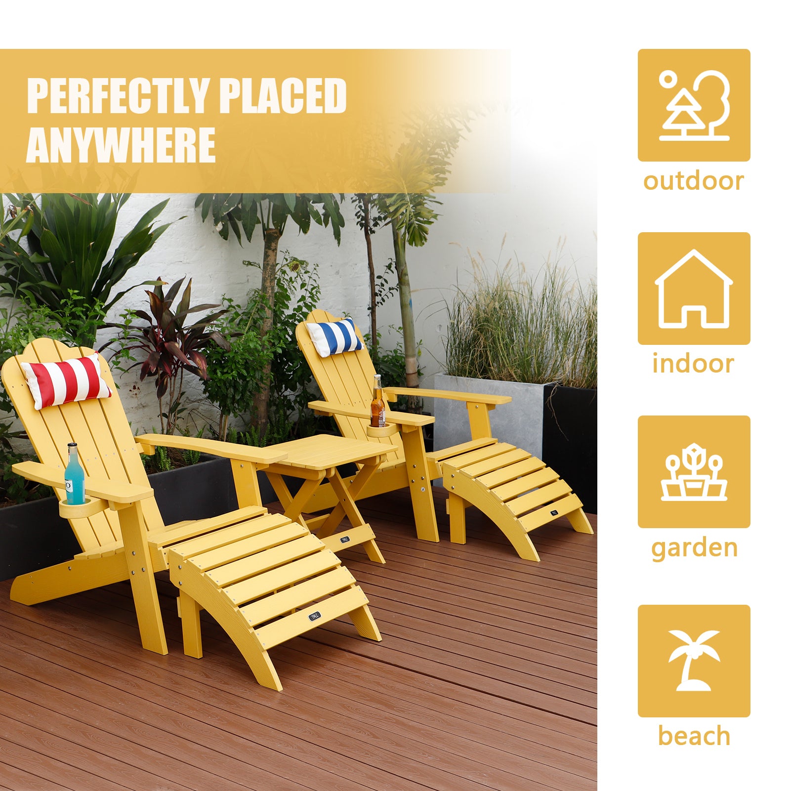 TALE Adirondack Portable Folding Side Table Square All-Weather and Fade-Resistant Plastic Wood Table Perfect for Outdoor Garden, Beach, Camping, Picnics Yellow - Atlantic Fine Furniture Inc