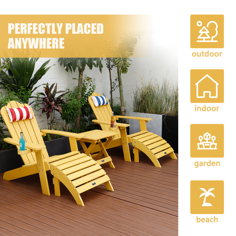 TALE Adirondack Chair Backyard Furniture Painted Seating with Cup Holder All-Weather and Fade-Resistant Plastic Wood for Lawn Outdoor Patio Deck Garden Porch Lawn Furniture Chairs Yellow