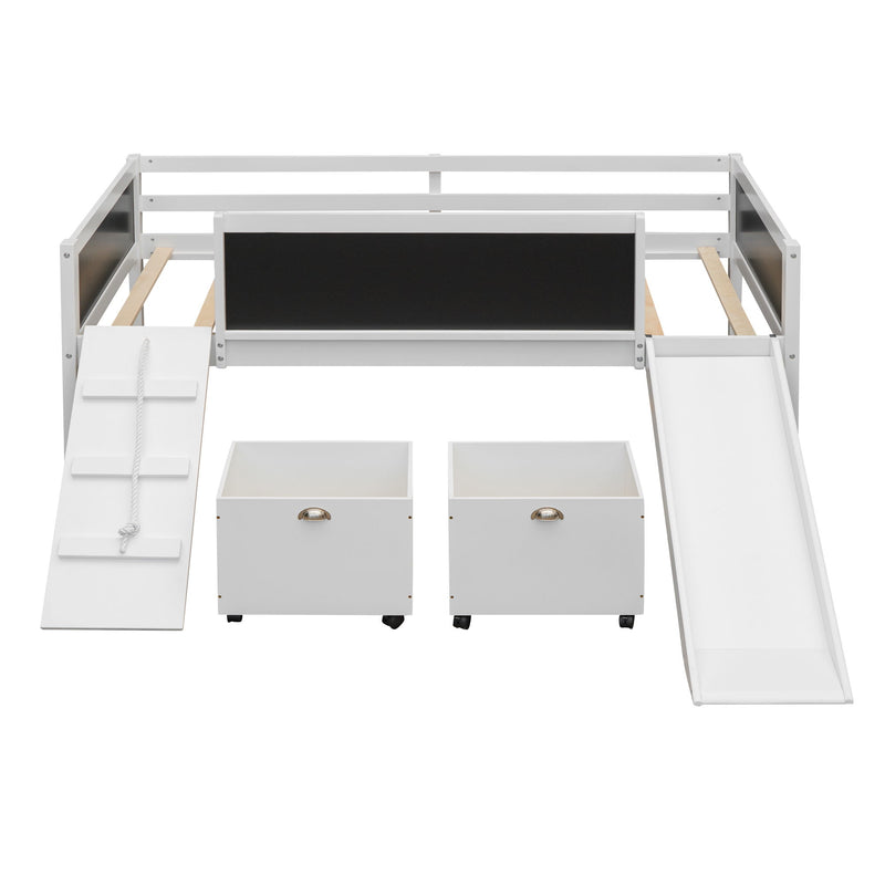 Twin Size Loft Bed Wood Bed With Two Storage Boxes - White