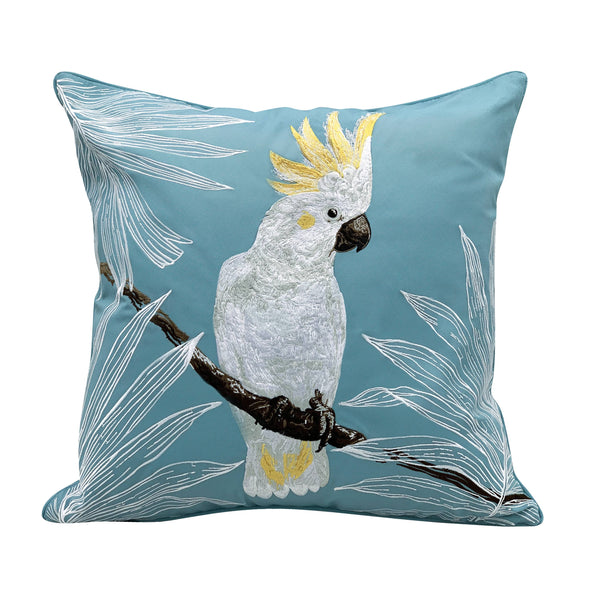 Cockatoo Embroidered Indoor Outdoor Pillow