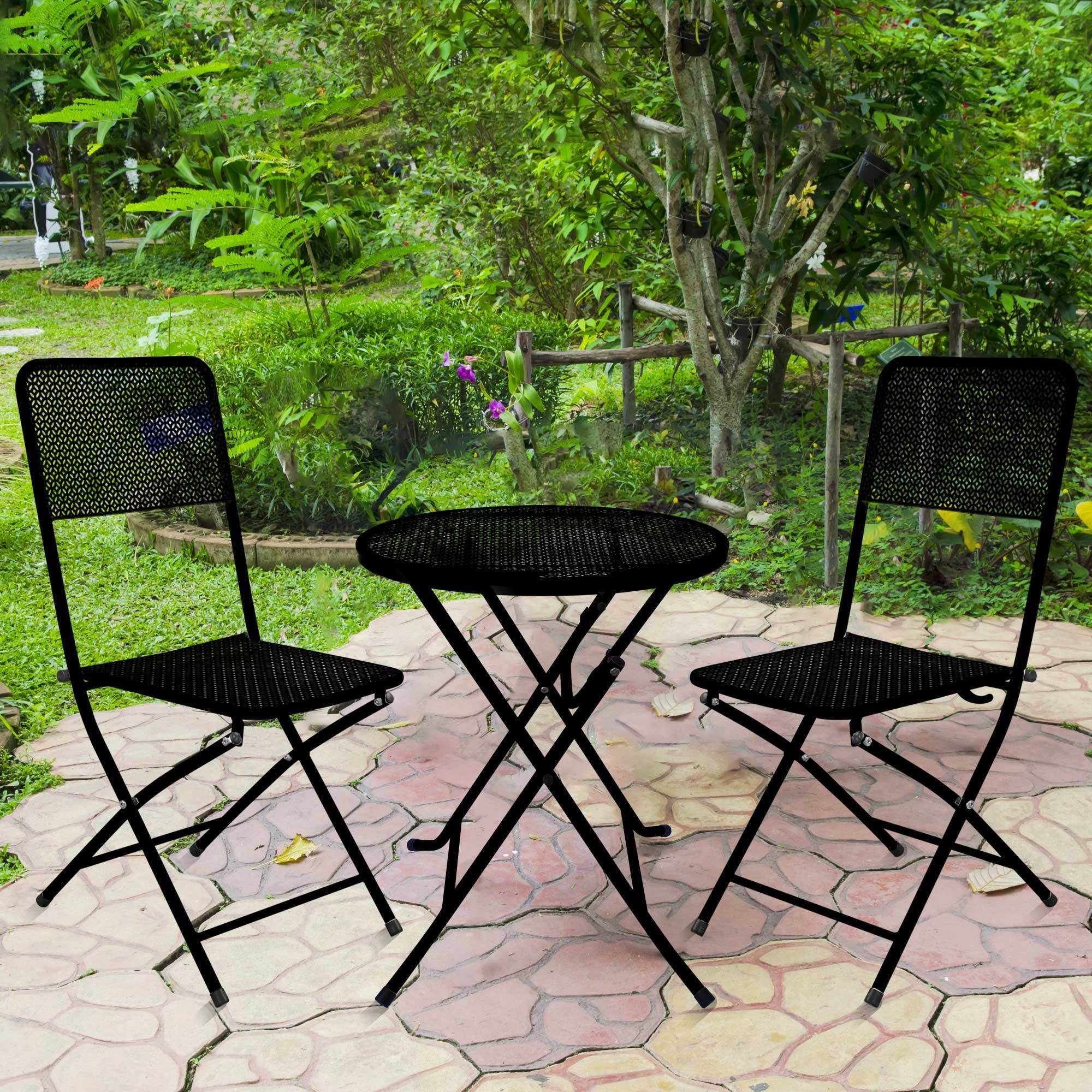 Premium Steel Patio Bistro Set, Folding Outdoor Patio Furniture Sets, 3 Piece Patio Set of Foldable Patio Table and Chairs - Atlantic Fine Furniture Inc