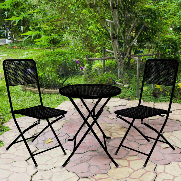 Premium Steel Patio Bistro Set, Folding Outdoor Patio Furniture Sets, 3 Piece Patio Set of Foldable Patio Table and Chairs - Atlantic Fine Furniture Inc