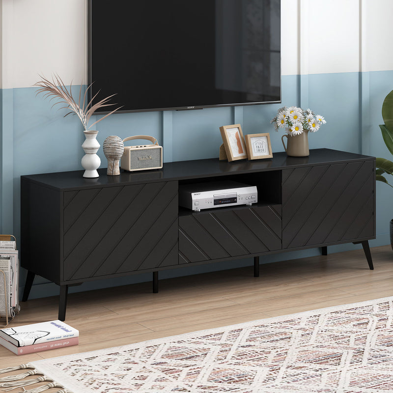 U-Can Modern TV Stand For 70 Inch Tv, Entertainment Center With Adjustable Shelves, 1 Drawer And Open Shelf, TV Console Table, Media Console, Metal Feet