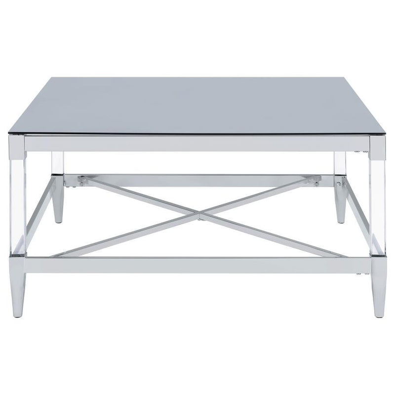 Lindley - Square Coffee Table With Acrylic Legs And Tempered Mirror Top - Chrome