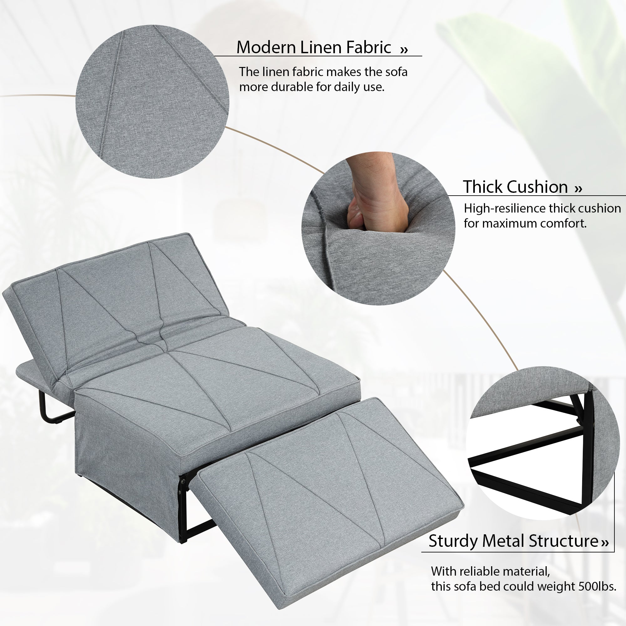 Orisfur.Sofa Bed,4-in-1Folding Ottoman Sofa Bed Sleeper Chair Convertible Chair into Bed with Adjustable Backrest Sleeper Couch Bed for Living Room/Small Apartment/Adults - Atlantic Fine Furniture Inc