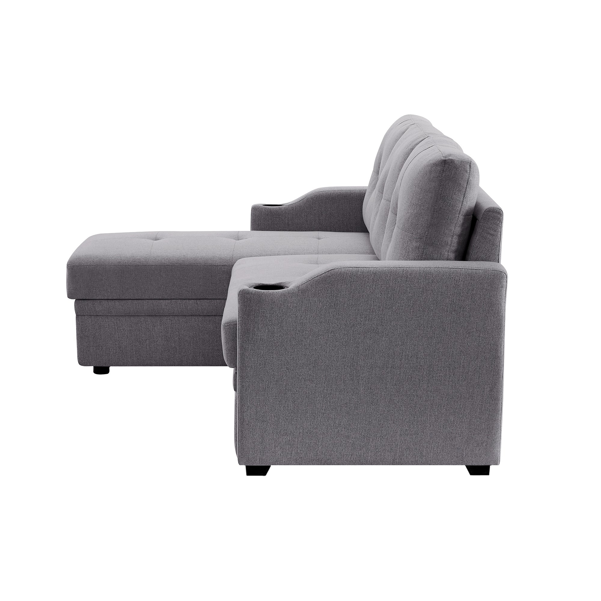 Orisfur. 81" Sleeper Sofa Bed Reversible Sectional Couch with Storage Chaise and Two Cup Holders for Living Room Furniture Set - Atlantic Fine Furniture Inc