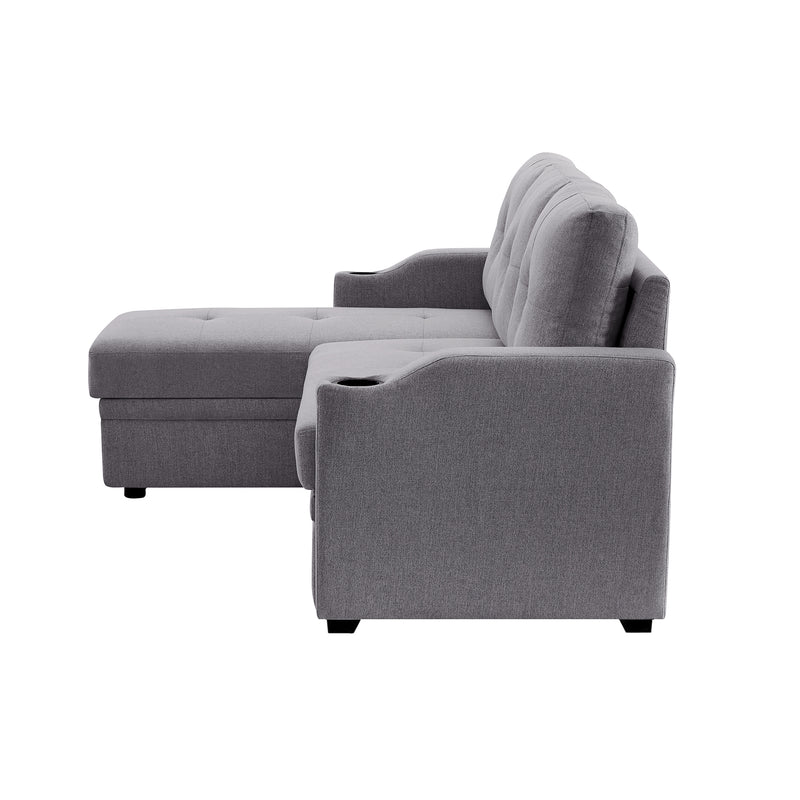 Orisfur. 81" Sleeper Sofa Bed Reversible Sectional Couch with Storage Chaise and Two Cup Holders for Living Room Furniture Set