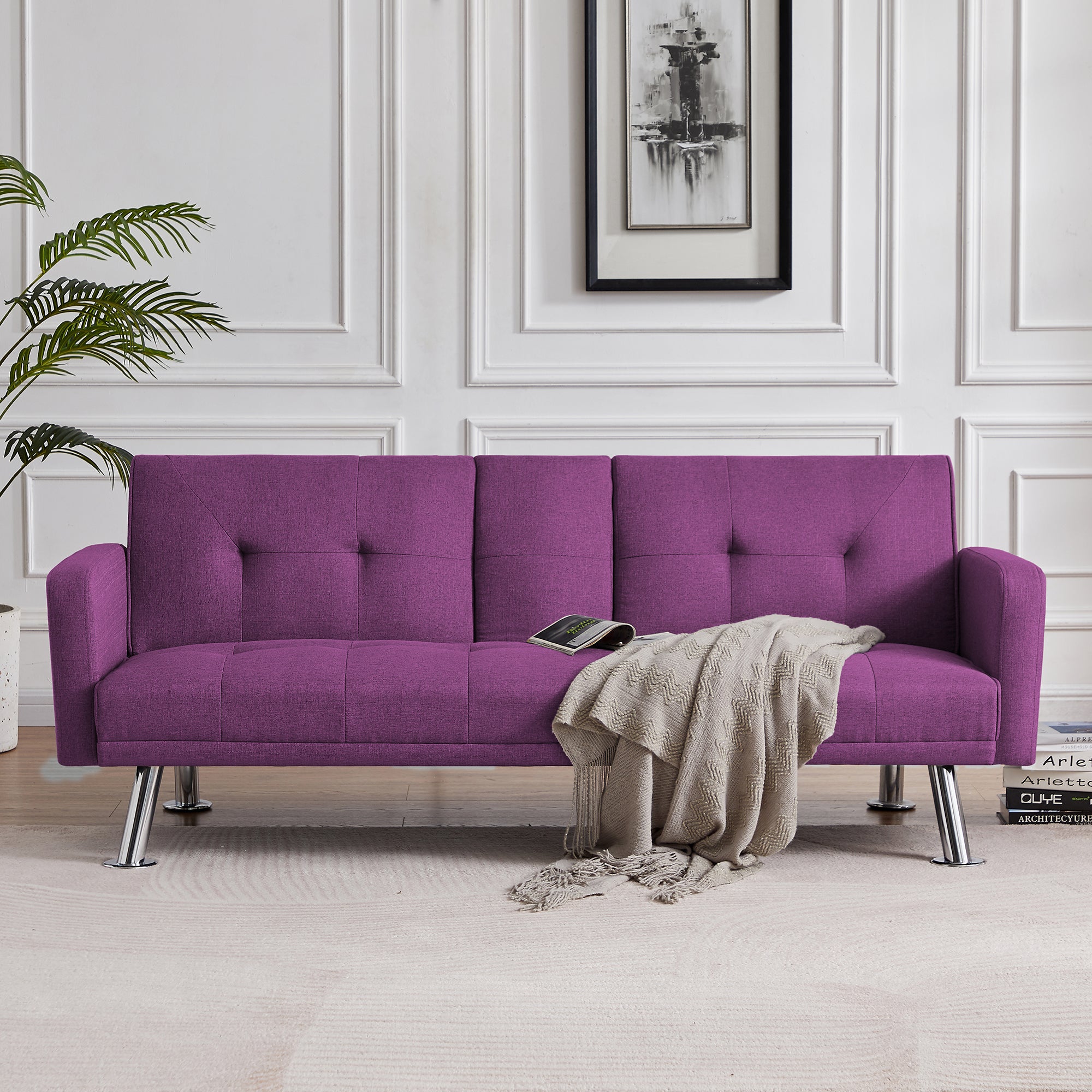 Convertible Folding Sofa Bed with Armrest , Fabric Sleeper Sofa Couch for Living Room . - Atlantic Fine Furniture Inc