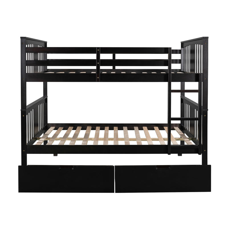 Full Over Full Bunk Bed With Drawers And Ladder For Bedroom, Guest Room Furniture Espresso