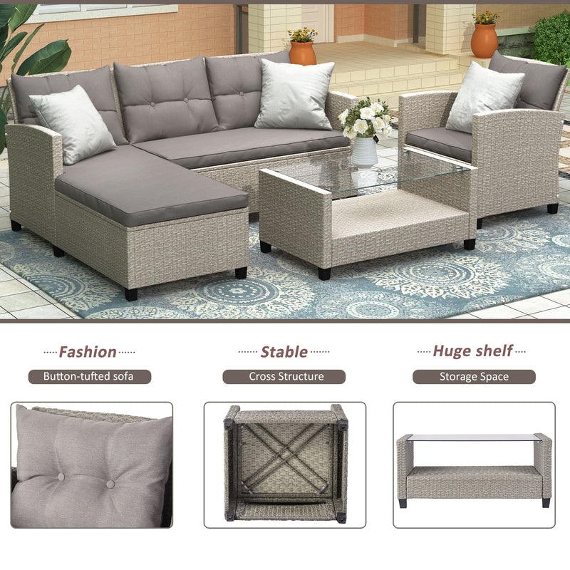 Patio Furniture Sets - Conversation Set Wicker Ratten Sectional Sofa With Seat Cushions