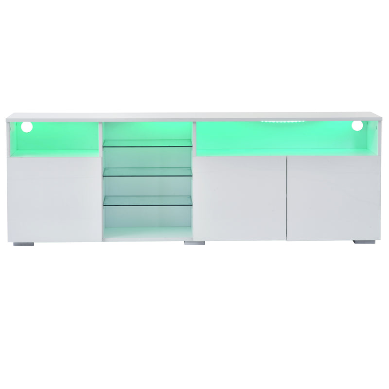 U-Can Modern, Stylish Functional TV stand with Color Changing LED Lights, Universal Entertainment Center, High Gloss TV Cabinet for 70+ inch TV, White