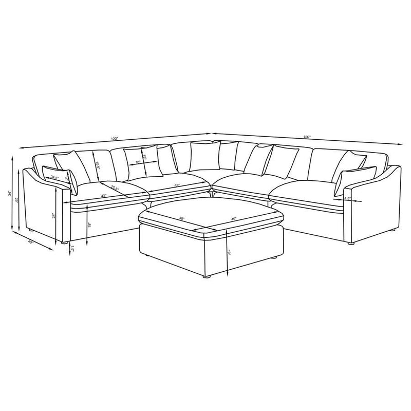 Hobson - 6 Piece Reversible Cushion Modular Sectional - Off-White