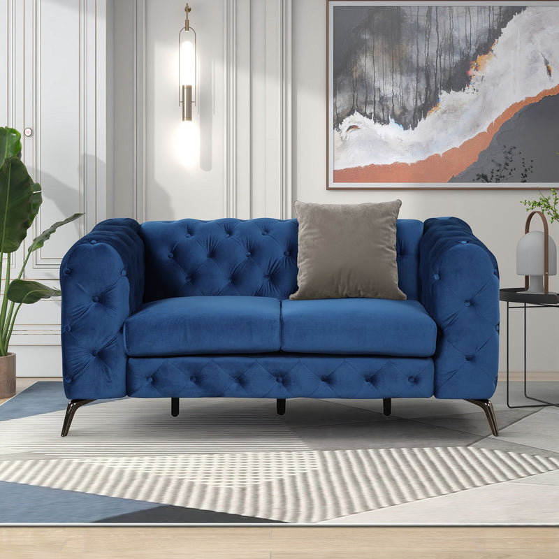 63" Velvet Upholstered Loveseat Sofa, Modern Loveseat Sofa With Button Tufted Back, 2 Person Loveseat Sofa Couch For Living Room, Bedroom, Or Small Space, Blue