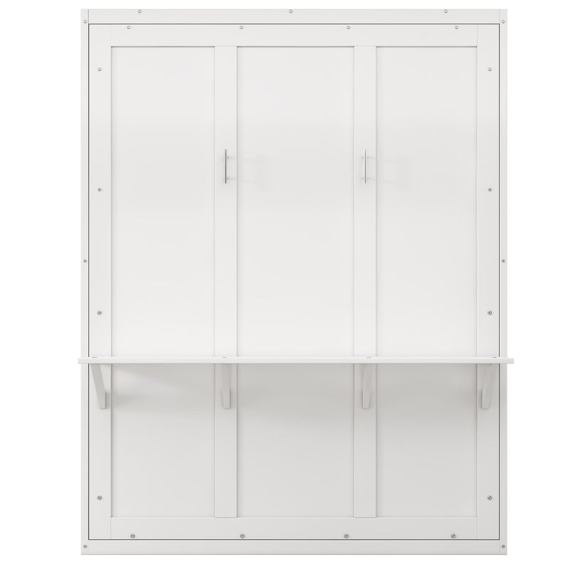 Full Size Murphy Bed, Cabinet Bed Folding Wall Bed With Desk Combo Perfect For Guest Room, Study, Office, White
