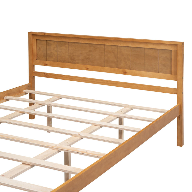 Platform Bed Frame With Headboard, Wood Slat Support, No Box Spring Needed, Queen, Oak