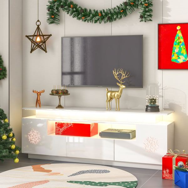 ON-TREND Modern, Stylish Functional TV stand with Color Changing LED Lights, Universal Entertainment Center, High Gloss TV Cabinet for 75+ inch TV, White - Atlantic Fine Furniture Inc