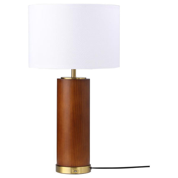 Aziel - Drum Shade Bedside Table Lamp - Cappuccino And Gold