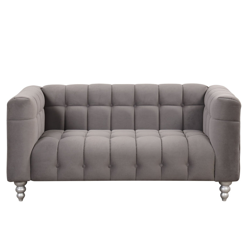 63" Modern Sofa Dutch Fluff Upholstered Sofa With Solid Wood Legs, Buttoned Tufted Backrest, Gray