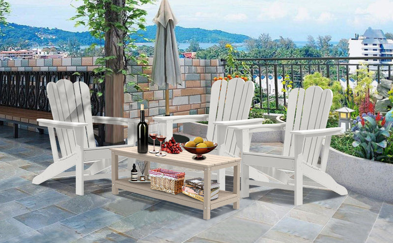 Combo for Family: 2 Plastic Adirondack Chairs & an Outdoor Side Table.  Outdoor Adirondack Chair Patio Lounge Chairs Classic Design (White)