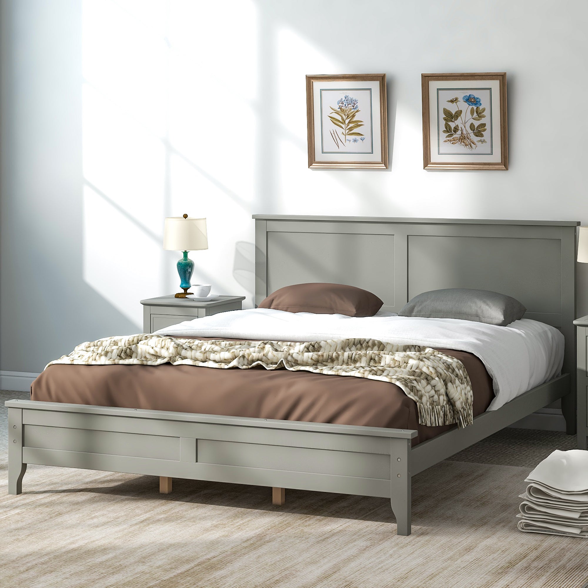 Gray Solid Wood 5 Pieces Queen Bedroom Sets(bed+nightstand*2+chest+dresser）NEW - Atlantic Fine Furniture Inc