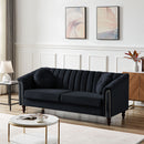 MH Modern Velvet Upholstered Sofa Couch, 3 Seat Tufted Back with Nail Arms, Solid wood Legs, Sleeper Sofa for Living Room, Compact Living Space, Apartment, Bonus Room, Black - Atlantic Fine Furniture Inc