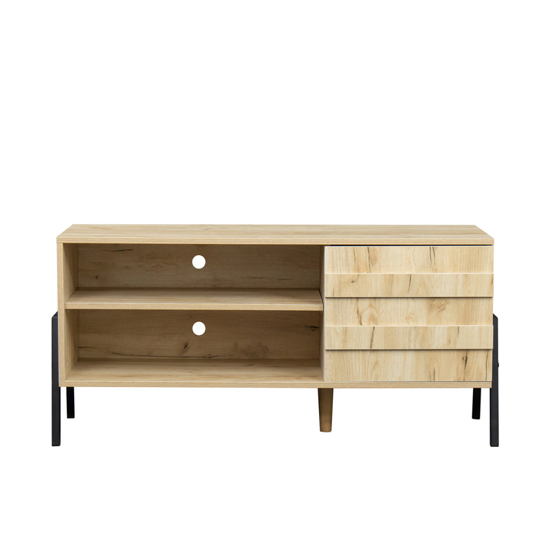 Mid-century modern TV cabinet wooden TV console media cabinet with storage space and brown home entertainment center for living room, bedroom and office,oak