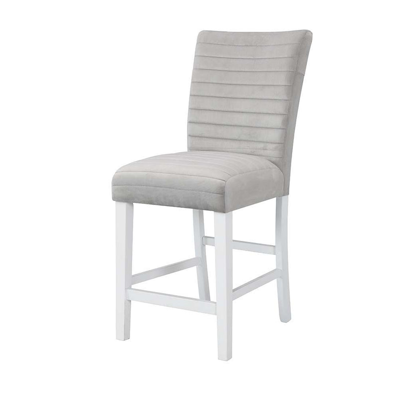 Elizaveta - Counter Height Chair (Set of 2) - Gray Velvet, Faux Crystal Diamonds &White High Gloss Finish - Atlantic Fine Furniture Inc