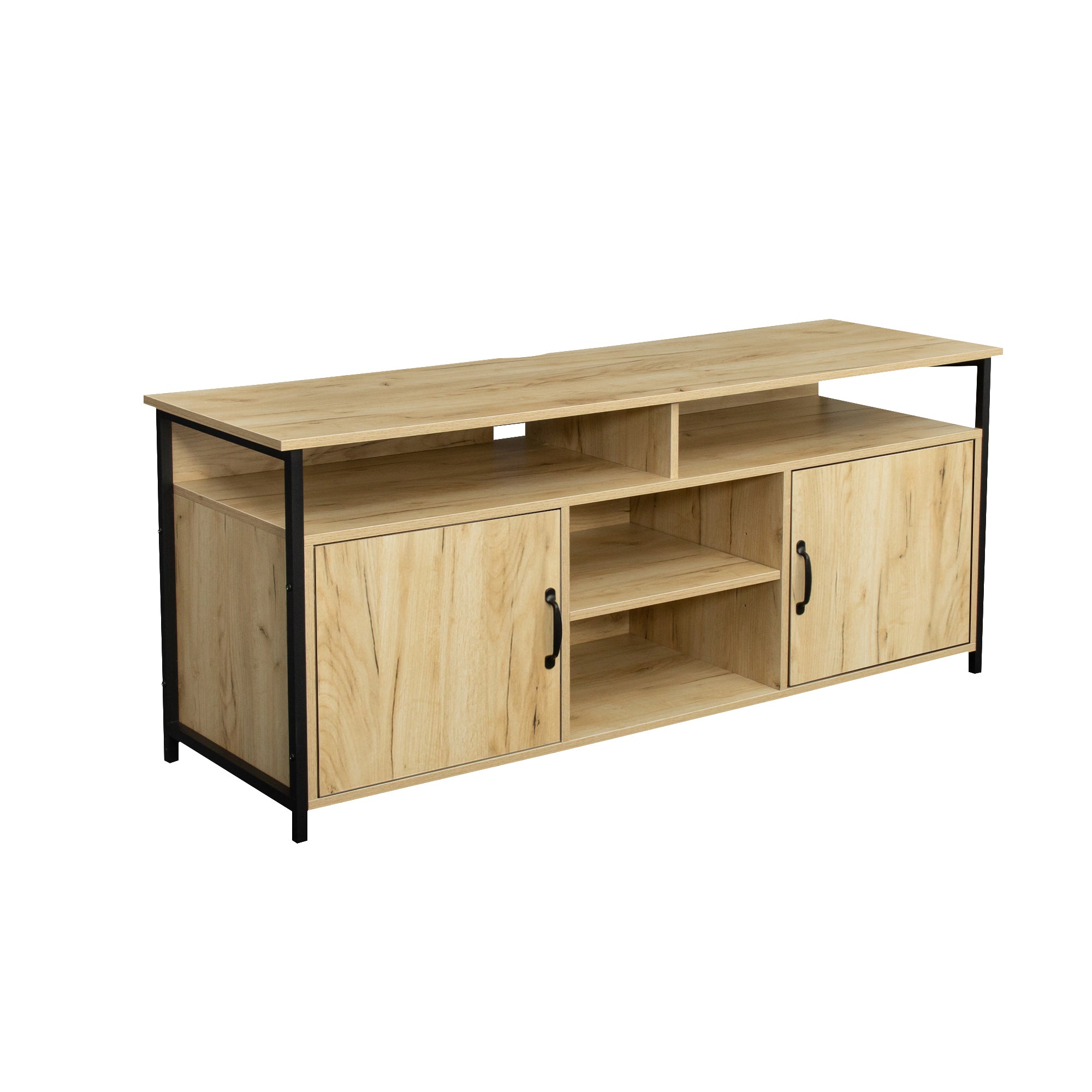 TV Stand ,Modern Wood Universal Media Console with Metal Legs, Home Living Room Furniture Entertainment Center,oak - Atlantic Fine Furniture Inc