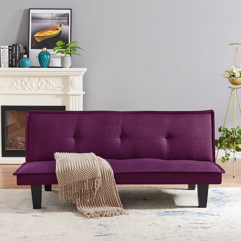 Modern Fabric Futon Sofa Bed , Convertible Folding Futon Sofa Bed Sleeper for Home Living Room .（Purple）