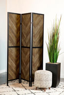 Marlene - 3-Panel Room Divider Folding Screen - Rustic Tobacco - Atlantic Fine Furniture Inc