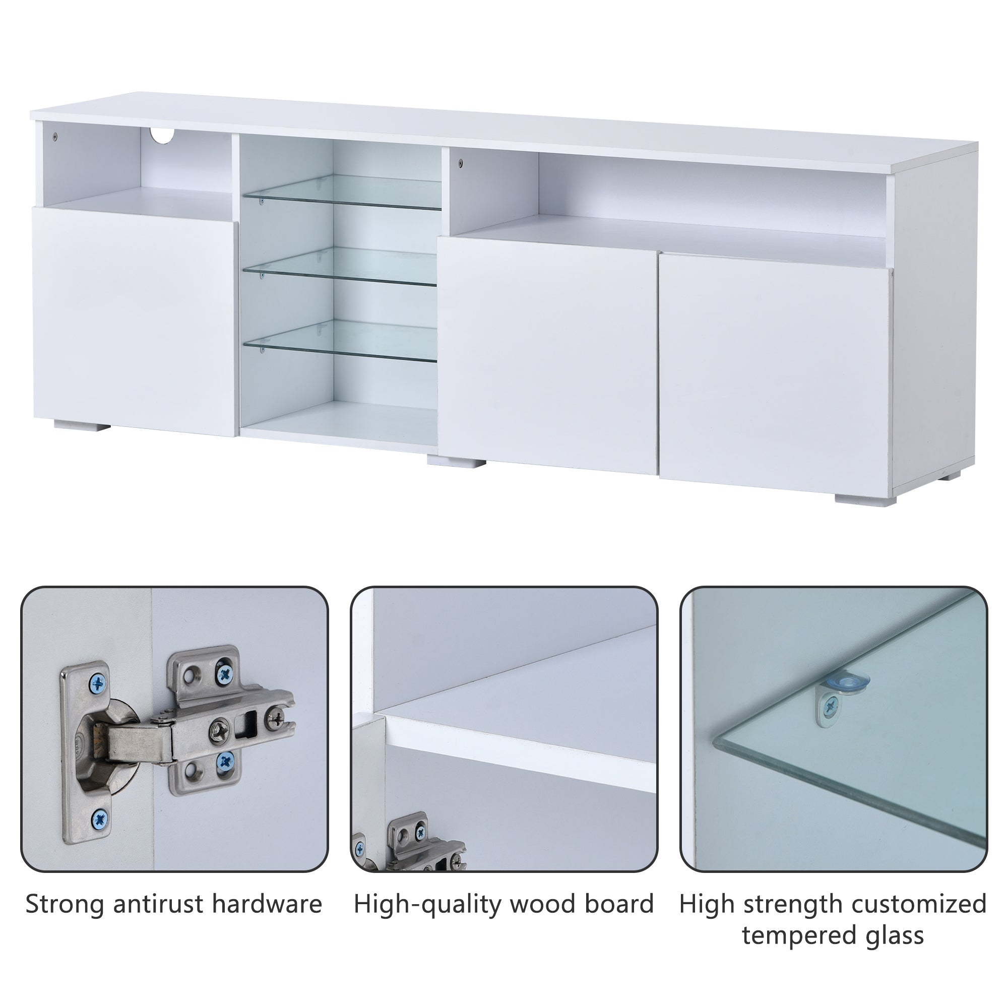 U-Can Modern, Stylish Functional TV stand with Color Changing LED Lights, Universal Entertainment Center, High Gloss TV Cabinet for 70+ inch TV, White - Atlantic Fine Furniture Inc