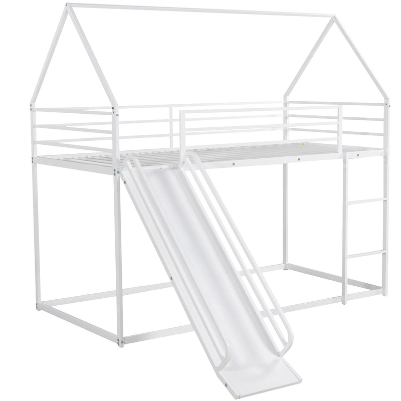 Twin Over Twin House Bunk Bed With Ladder And Slide, White