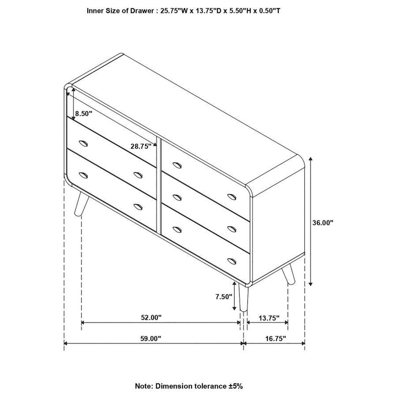 Robyn - 6-Drawer Dresser - Dark Walnut - Atlantic Fine Furniture Inc