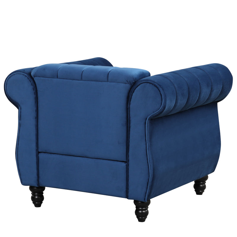 39" Modern Sofa Dutch Fluff Upholstered Sofa With Solid Wood Legs, Buttoned Tufted Backrest, Blue