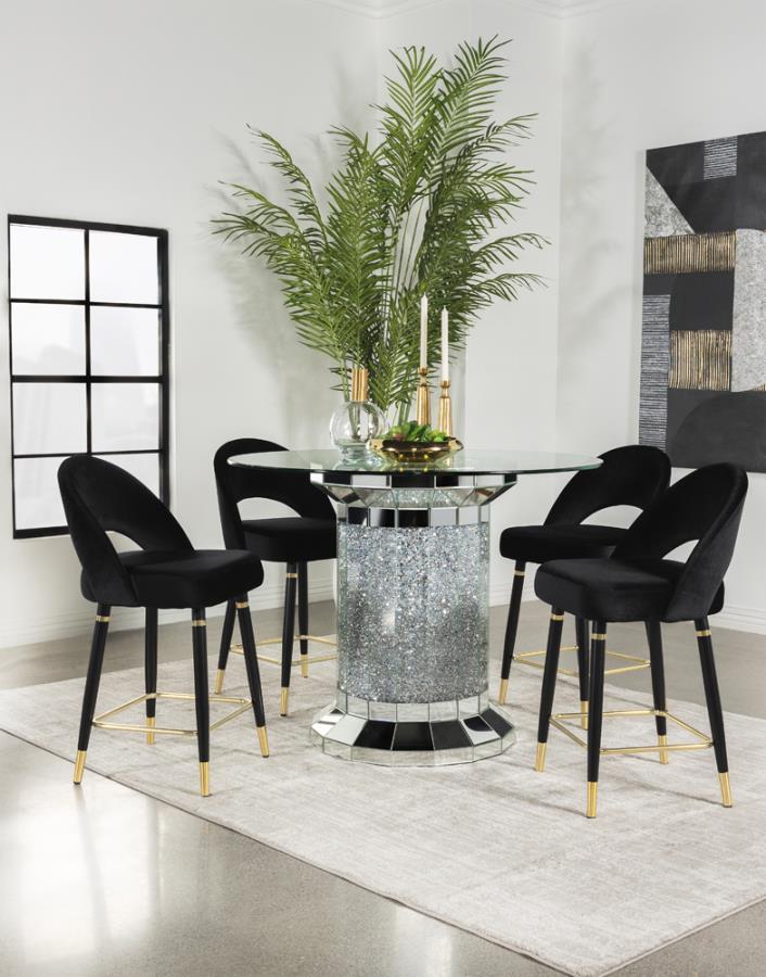 Ellie - 5-Piece Pedestal Counter Height Dining Room Set - Mirror and Black